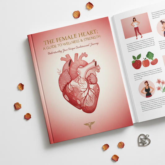 Women's Heart Health Guide - elegant cover with heart illustration in red and pink tones